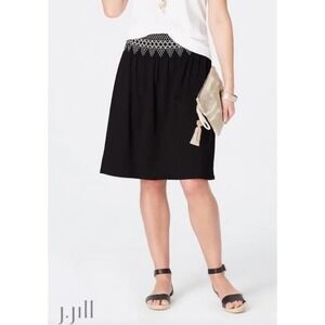 J. Jill Skirt Medium Smocked Embroidered stretchy Waist A-Line Black